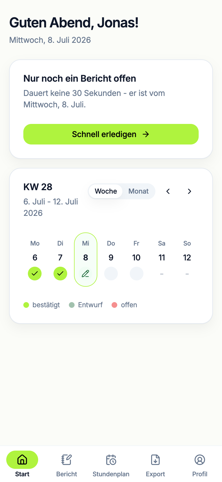 Logbook AI home screen